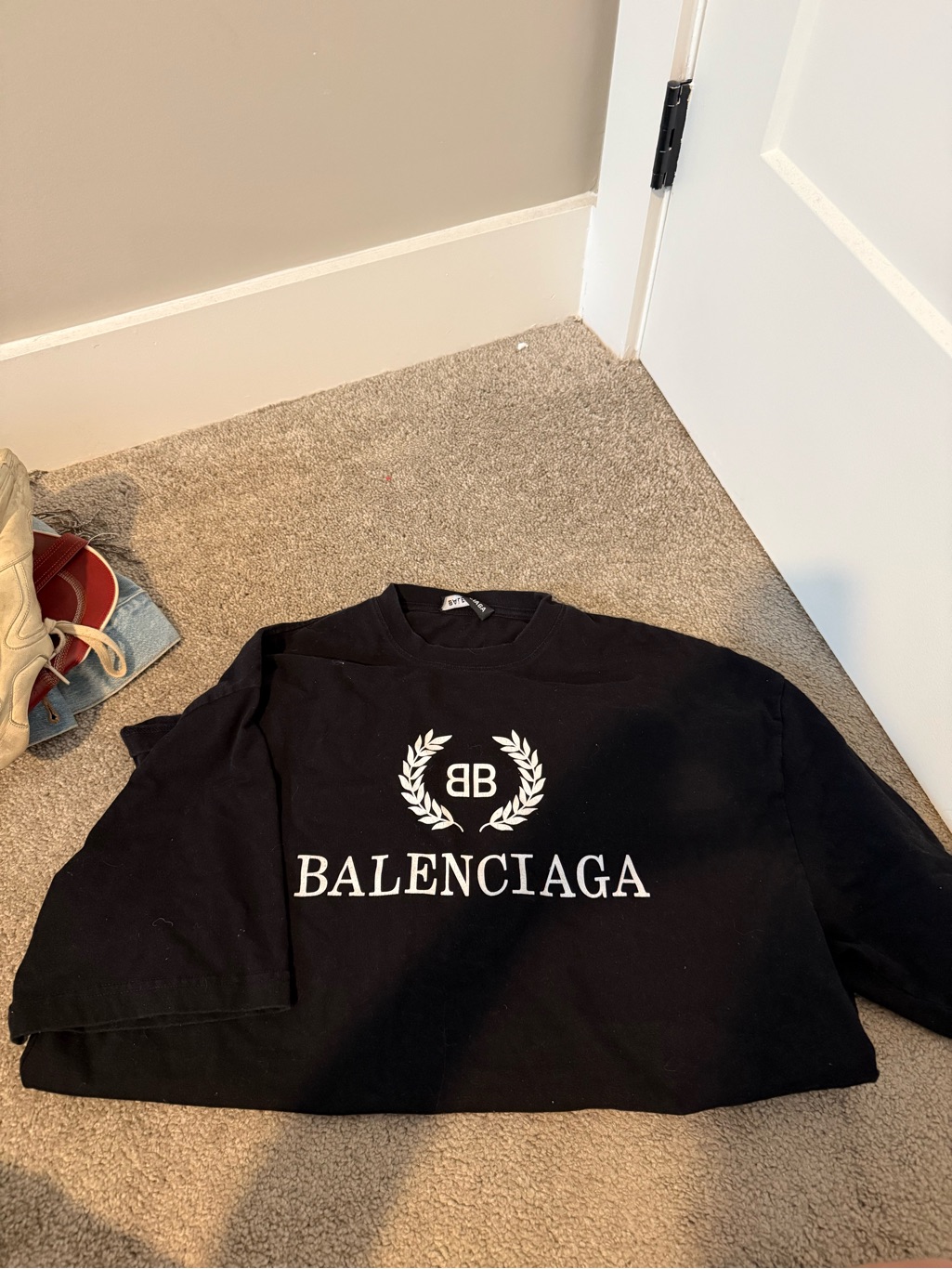 Balenciaga Black Crewneck With White Tag Logo